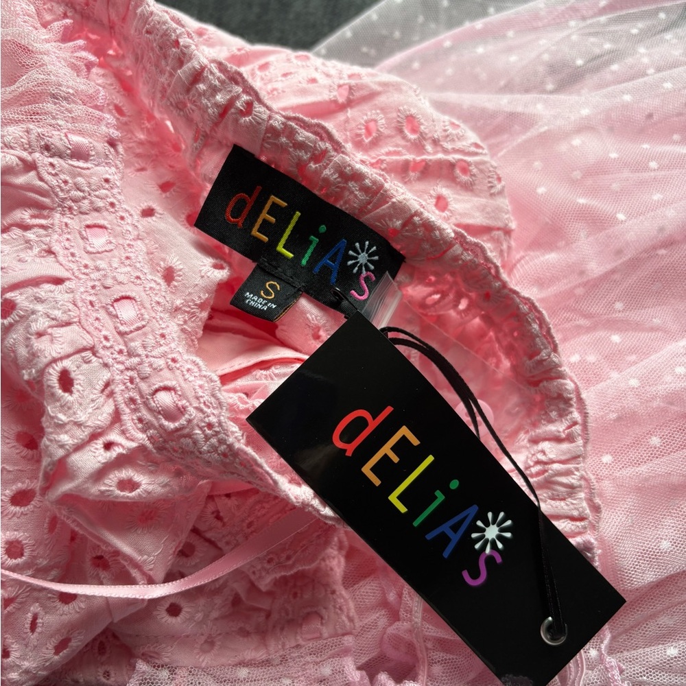 DollsKill | NWT’s Delia’s Y2K Bohemian Baby Pink Eyelet Tulle Western Maxi Dress - Picture 4 of 6